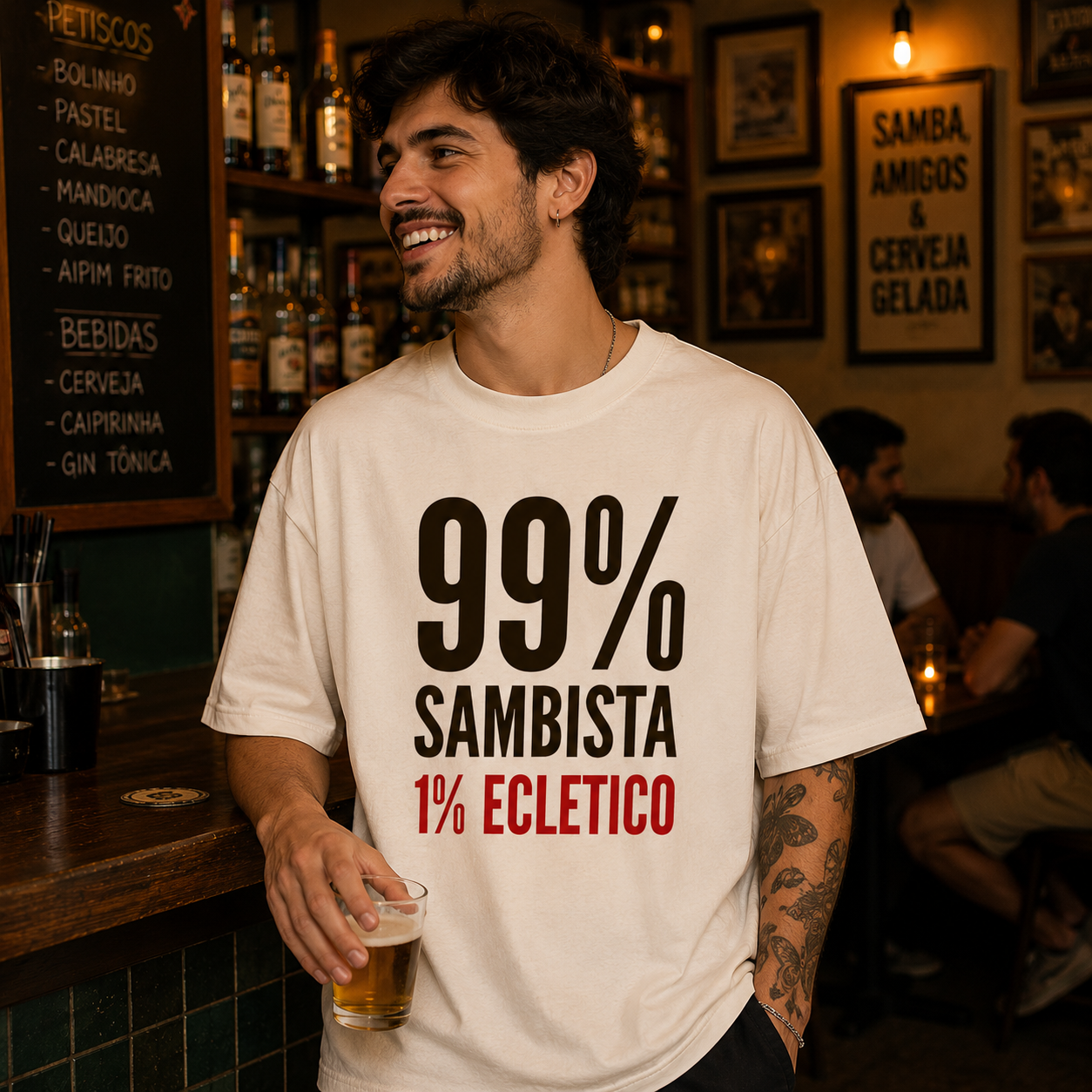 Camiseta Oversized 99% Sambista 1% Eclético